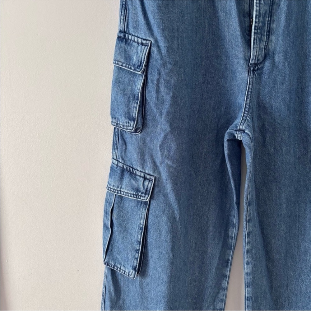 Favorite Daughter The Carly Shortie Cargo Jeans Wide Leg High Rise Denim Blue - Picture 7 of 10